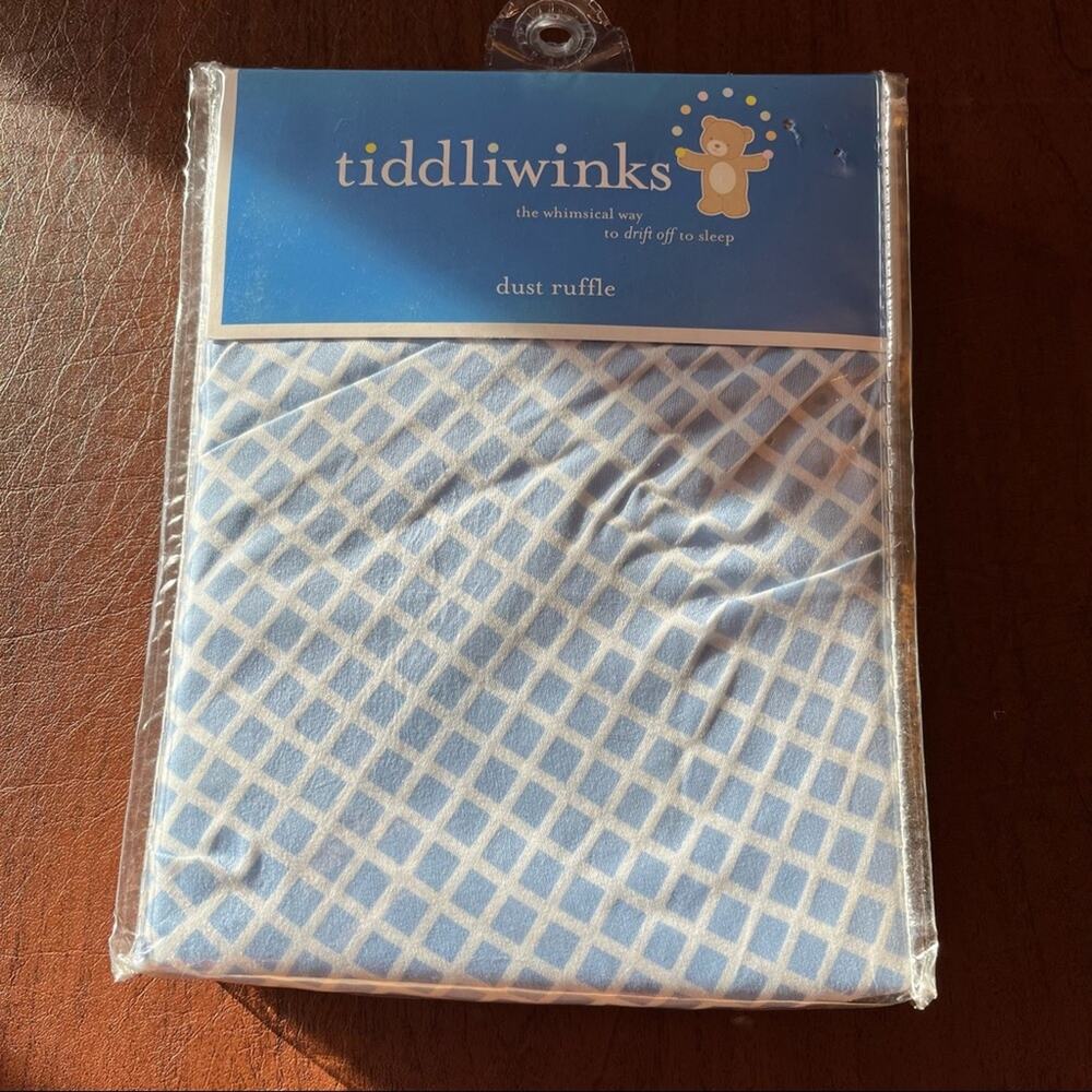 Tiddliwinks Diamond Pattern Dust Ruffle Blue White - Picture 6 of 12